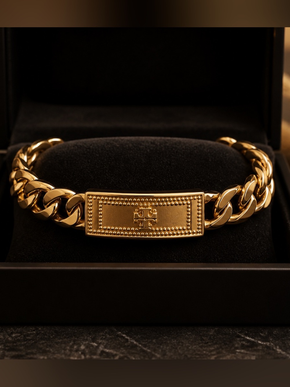 Tory Burch Polished Gold Curb-Link ID Bracelet